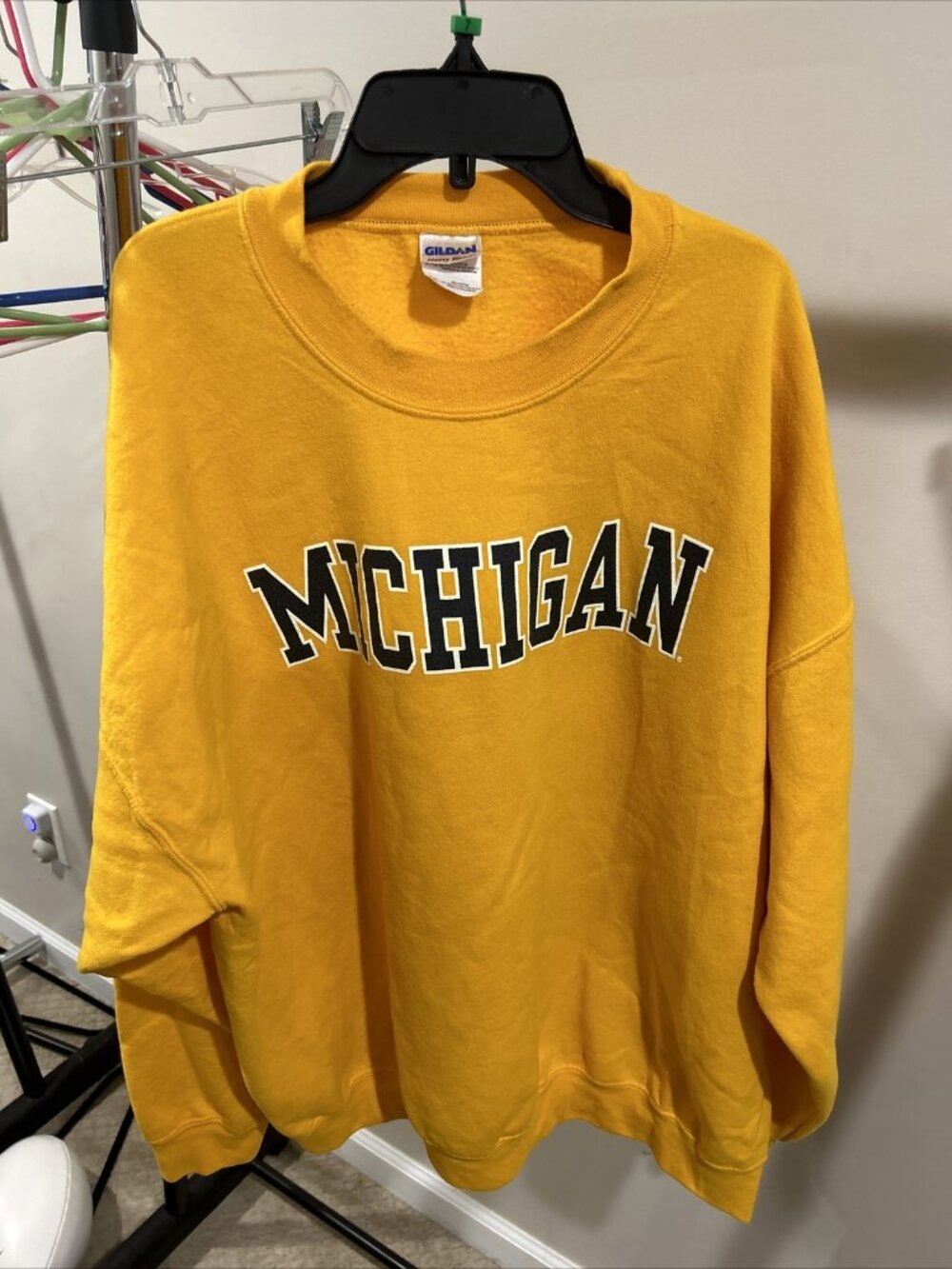 Gildan Yellow Heavy Blend Men S 2Xl Michigan Pullover Crewneck Sz 2XL